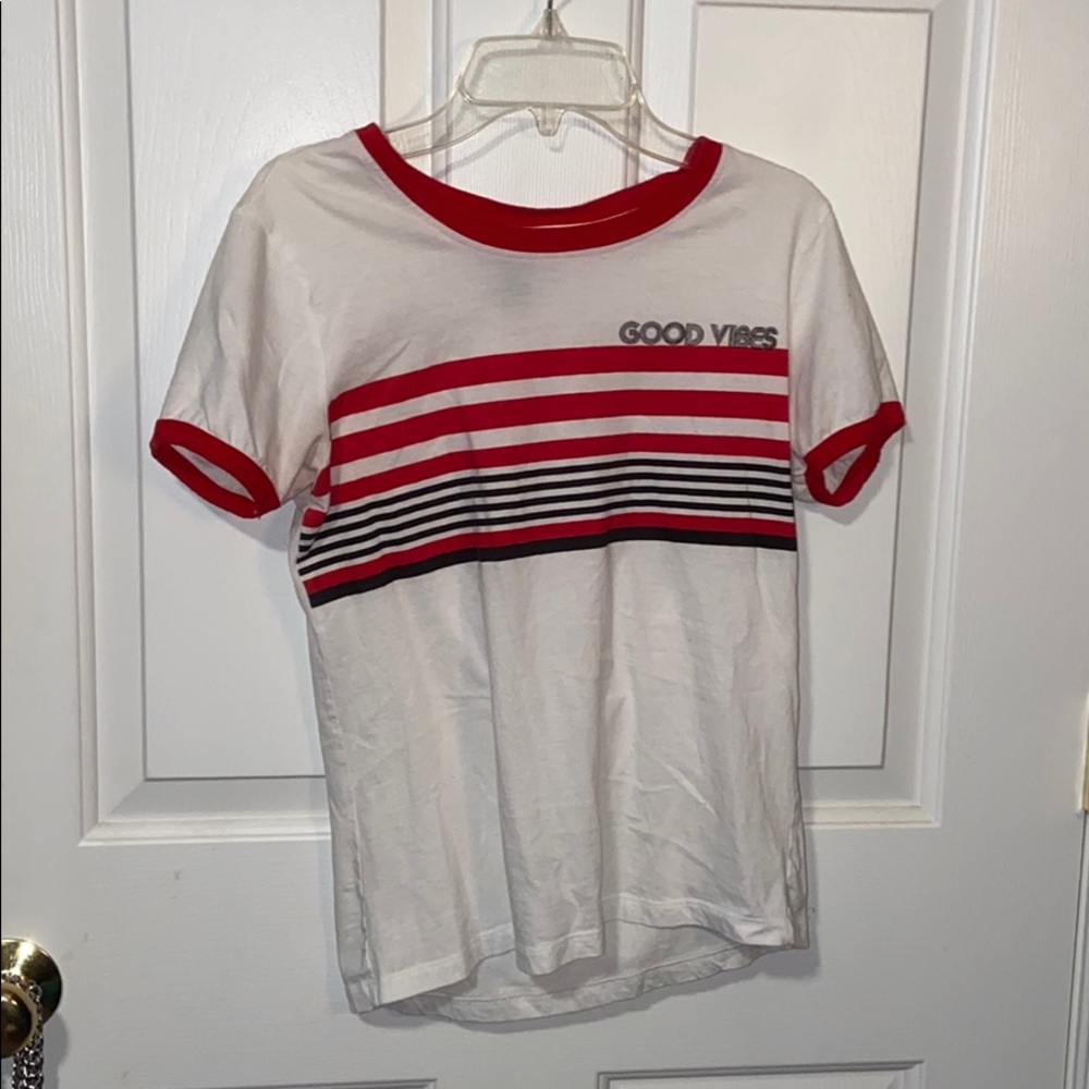 Rue21 Red Striped Shirt “Good Vibes”